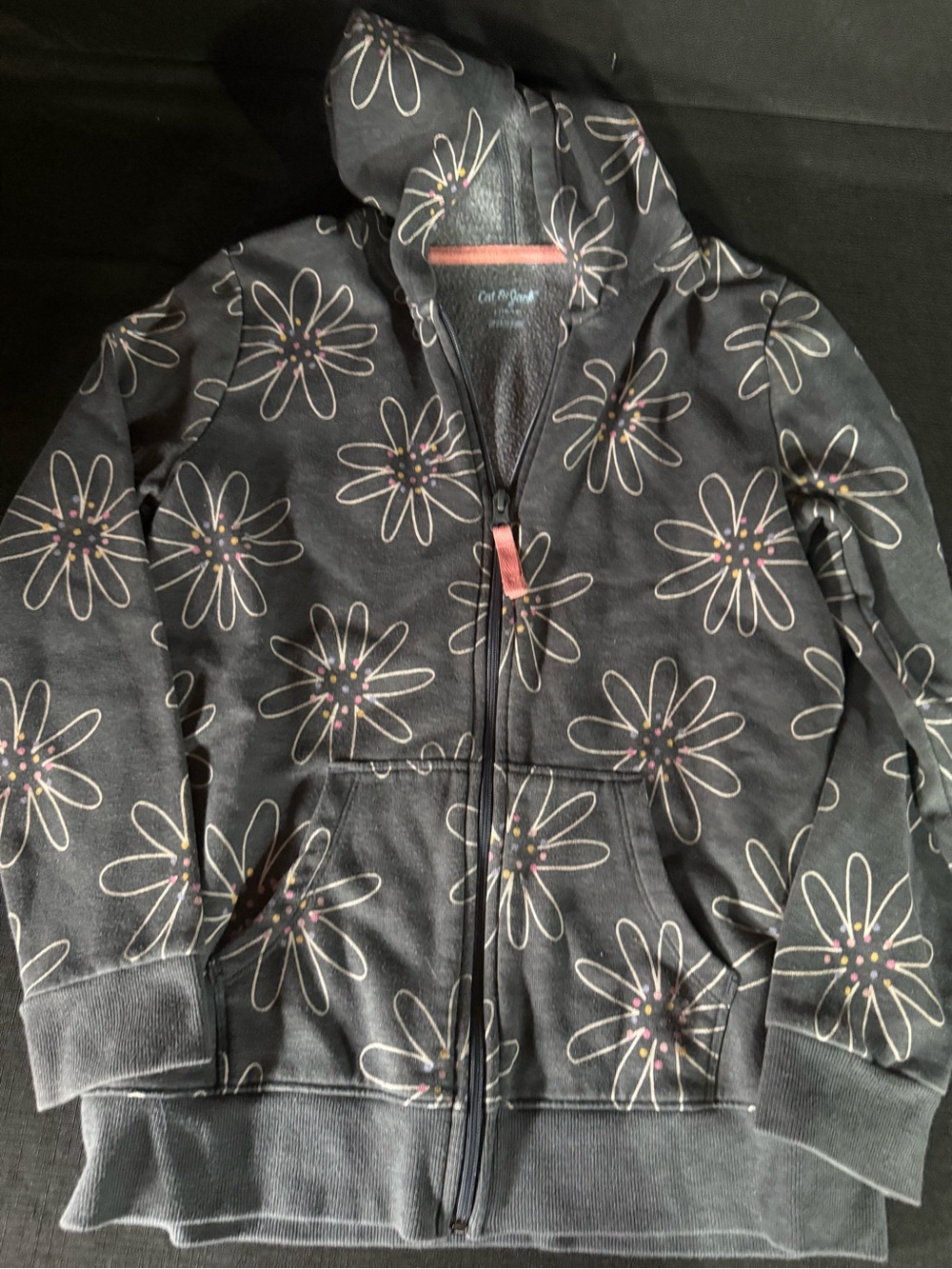 Cat & Jack Black Hoodie with White Daisy Print and Pink Accents